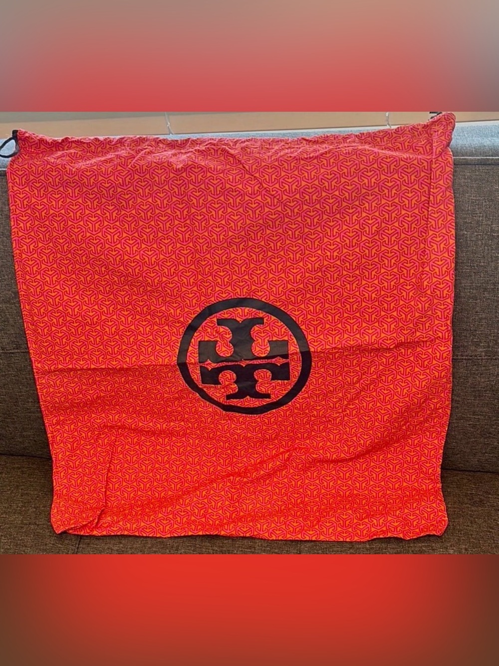 Tory Burch Orange and Black Logo Pattern Drawstring Dust Bag